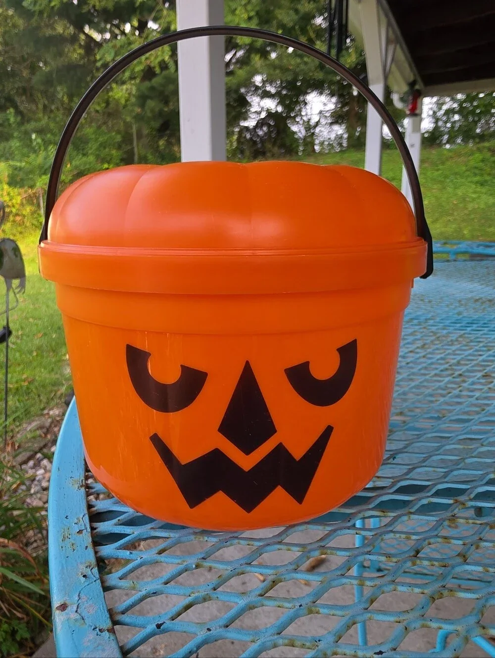 McDonalds 1986 Halloween McGoblin Orange Pumpkin Bucket Pail with Lid & Bail EUC